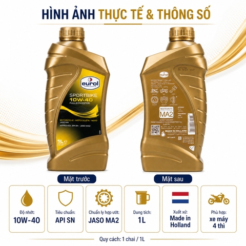 Eurol E100070 Sportbike 10W-40 - Nhớt xe số gốc ester cao cấp | Made in Holland