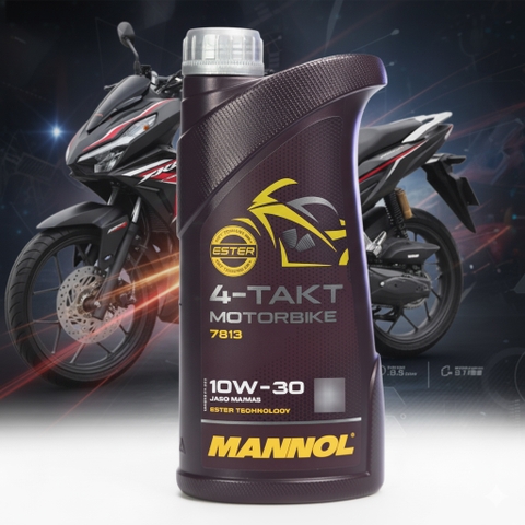 Dầu Nhớt Xe Côn Tay Honda - Mannol 4-Takt Motorbike 10W-30 7813 | Tổng Hợp Ester, Chuyên Dụng