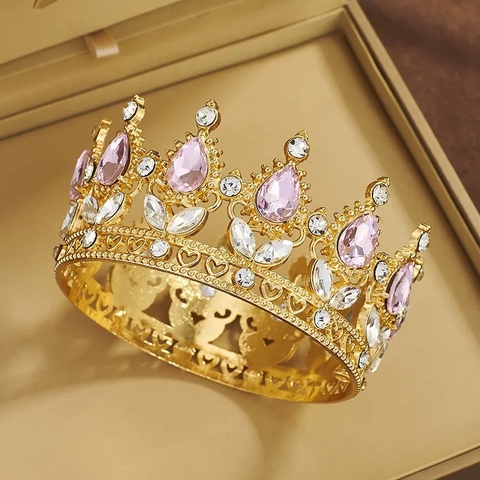 Vương miện VÀNG đính đá  - hồng (đk 8.2cm x cao 4.5cm).