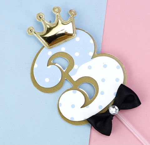 Set 5 số 3 giấy đội vương miện-XANH.