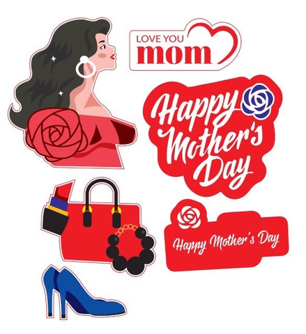 Combo 2 set giấy Happy mother day mẹ áo đỏ.