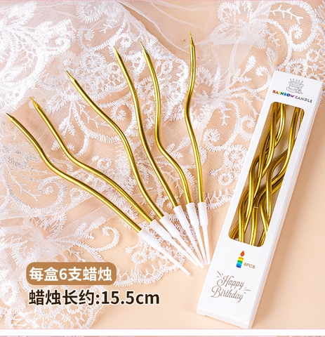 Vỉ 6 cây nến xoắn dài-MÀU VÀNG.