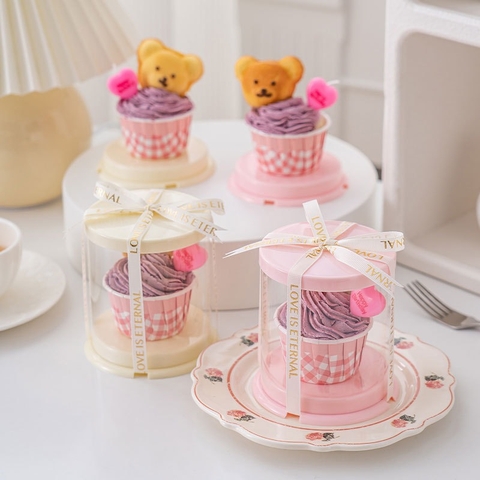 set 10 hộp mica tròn mini đựng cupcake-HỒNG.