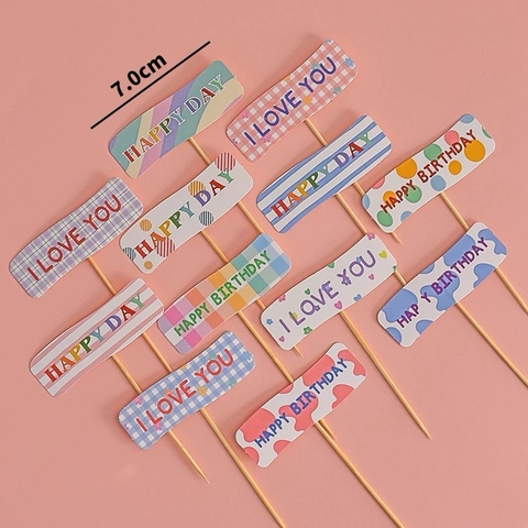 Set 60 bảng giấy-HPBD (happy birthday) mix chữ I LOVE YOU hình chữ nhật sắc màu.