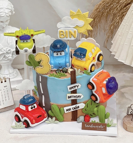 Set 6 ô tô hoạt hình đội mũ (nhựa đẹp).