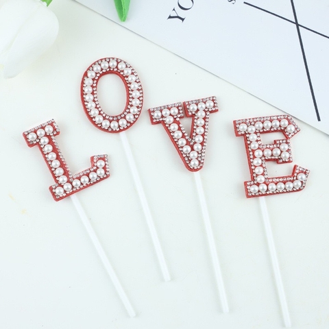 Chữ Love gắn hạt nhựa-ĐỎ (size to 4.5cm).