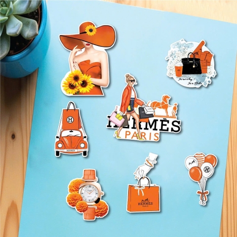 Combo 2 set giấy - cô gái Hermes màu cam.
