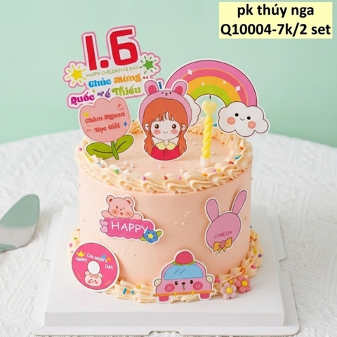 Combo 2 set giấy - Bé gái đội mũ tai thỏ.