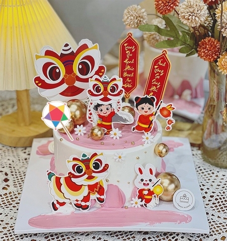Combo 2 set giấy trung thu - múa lân (bé múa lân và câu đối) MẪU 6.