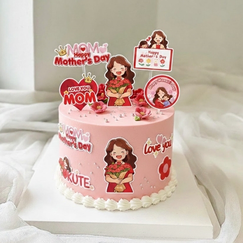 10 set giấy -Mẹ áo đỏ ôm hoa (SX).