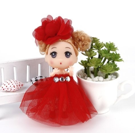 Túi 10 Búp bê đội nơ 12cm - váy đỏ.