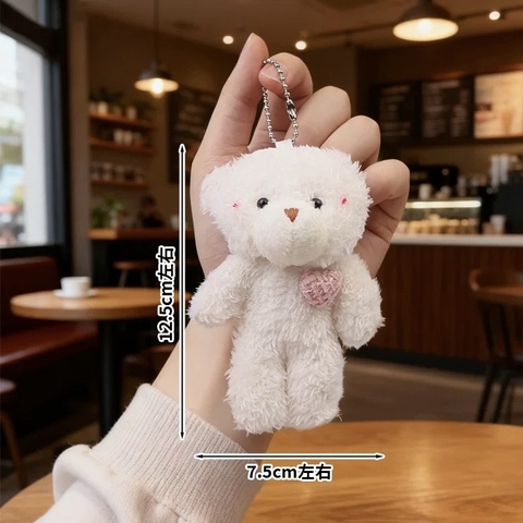 Gấu bông size 12cm (không gồm khăn và mũ) -MÀU TRẮNG gắn trái tim hồng.