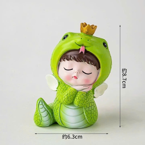 Tượng SỨ - bé rắn tay chạm má  (xanh lá)9397.
