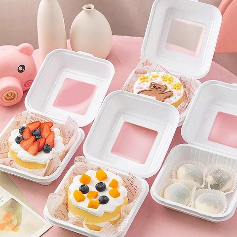 Set 100 hộp bã mía màu trắng  - nắp kính.