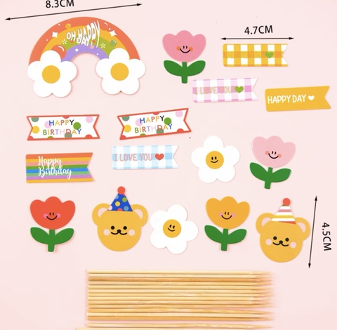 Combo 2 set giấy - cầu vồng, hoa, gấu, chữ HPBD.