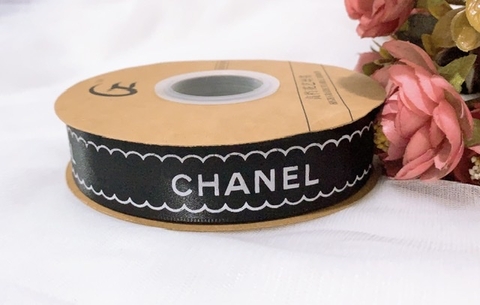 Ruybang chanel 2,5 cm x 50m có viền sóng -MÀU ĐEN.