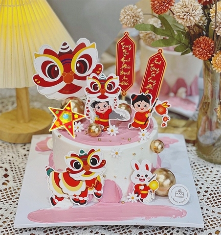 Combo 2 set giấy trung thu - múa lân mẫu 1 (bé múa lân và câu đối).