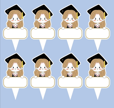 Set 50 thẻ giấy có chân cắm-bé GÁI CỬ NHÂN (MẪU 3).