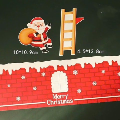 Set 10 thành bánh giấy chủ đề NOEL 10cmx55cm - họa tiết bức tường đỏ và sticker giấy ông già noel leo thang.