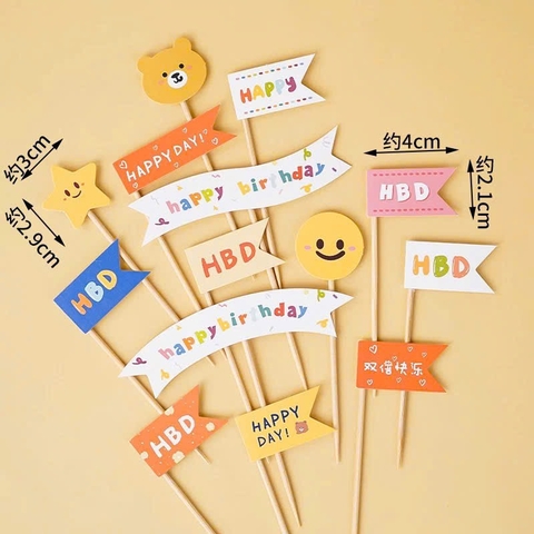 Combo 2 set giấy - gấu, mặt cười, ngôi sao và chữ HPBD.