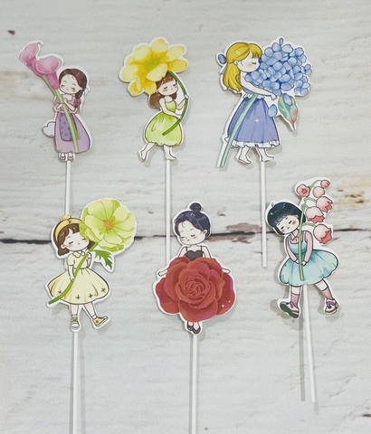 Set giấy 6 em bé và hoa.