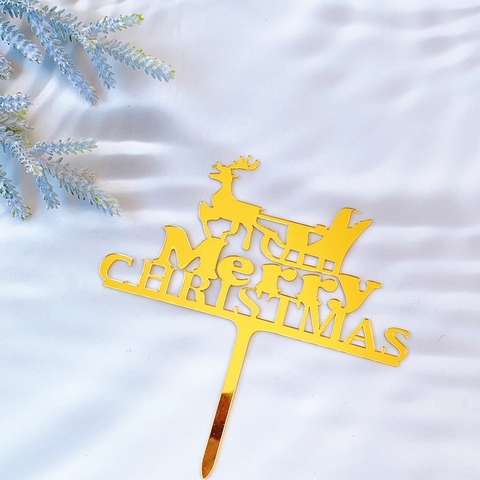 Set 10 Mica merry christmas xe kéo tuần lộc-vàng (noel).