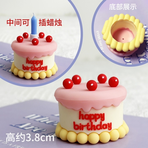 Bánh sinh nhật mini nhựa màu kem - 1 tầng (có kèm quả đỏ trang trí) (có thể cắm nến).