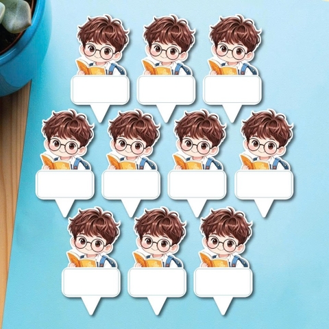 Set 50 thẻ giấy có chân cắm-bé TRAI đọc sách (đeo kính).