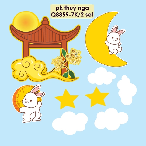 Combo 2 set giấy trung thu - thỏ ngồi trăng vàng (MẪU 2).