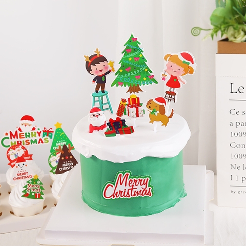 CAM-Set cắm Noel đôi em bé và cây thông.