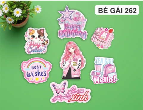 10 set giấy HD - bé gái hồng tóc hồng 262  (bảng chữ là con gái phải xinh).