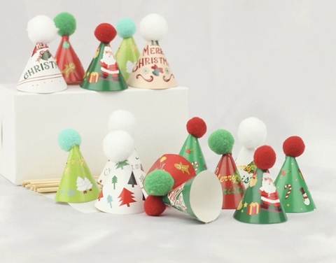 Hộp 15 mũ mini gắn bông (gắn sẵn) chủ đề Noel -MẪU MỚI.