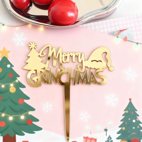 Set 10 Mica merry christmas gắn mũ noel -Màu vàng.