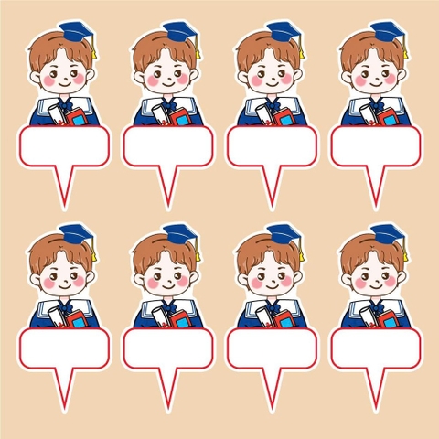 Set 50 thẻ giấy có chân cắm-bé TRAI CỬ NHÂN (MẪU 2-trang phục cử nhân màu xanh than đậm).