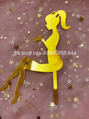 Set 10 Mica cô gái cầm trái tim - vàng.