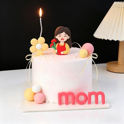 Tượng nhựa dẻo - Mẹ áo đỏ ôm hoa màu đỏ.