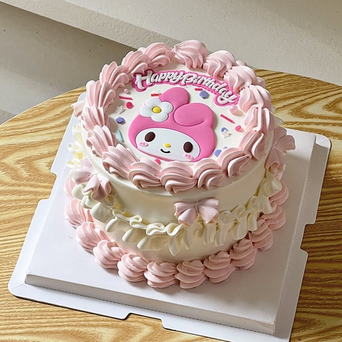 Tượng nhựa dẻo-Mèo Melody hồng và chữ HPBD.