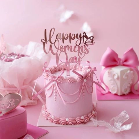 Set 10 mica Happy women's day gắn cánh bướm-HỒNG.