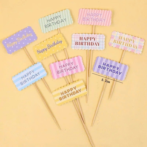 Set 50 thẻ giấy HPBD -  hinh chữ nhật viền sóng mix sắc màu.