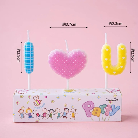 Nến I ❤️ U (vỉ)-MÀU XANH HỒNG VÀNG.