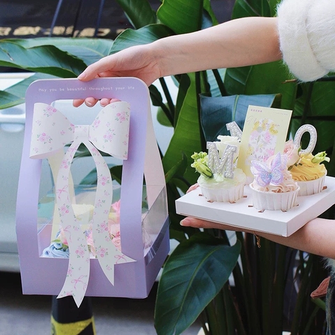 Set 10 hộp cupcake quai xách và nơ-TÍM.