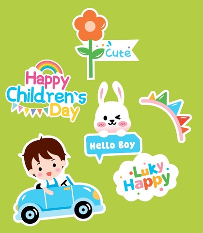 Combo 2 set giấy Happy childrens day-bé TRAI ngồi xe (1-6).