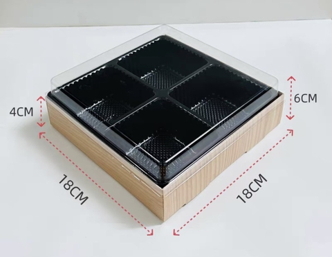 Set 10 hộp 4 ngăn có khay nhựa (vỏ màu vân gỗ) size 18cm x 18cm x 6cm.