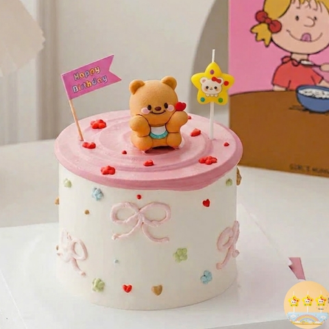 Vỉ 3 nến ngôi sao - mặt gấu tai màu nâu.
