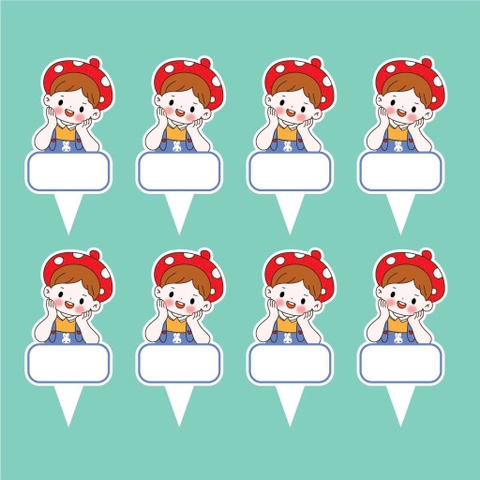 Set 50 thẻ giấy có chân cắm-bé TRAI mũ nấm.
