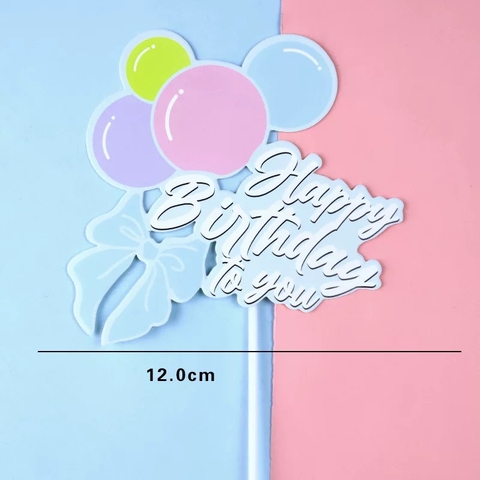 Set 10 thẻ giấy HPBD nơ và chùm bóng-XANH.
