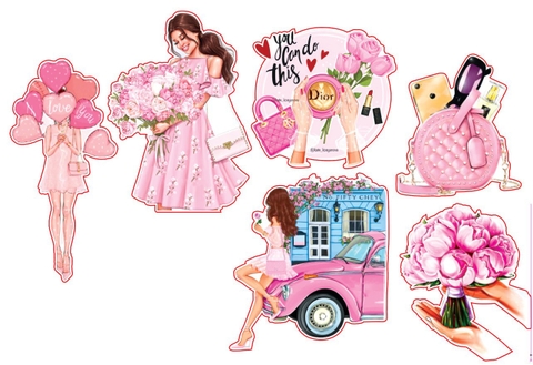 Combo 2 set giấy cô gái DIOR hồng (20-10).