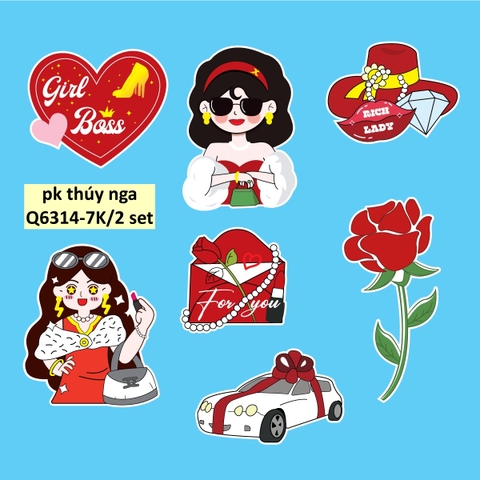 Combo 2 set giấy - 2 quý bà và bông hoa đỏ.