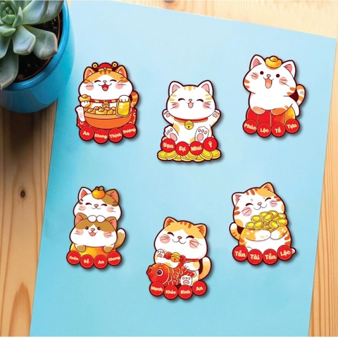 Combo 2 set giấy tết - 12 mèo thần tài.
