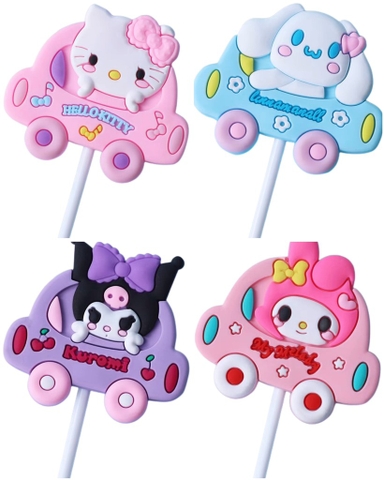 Set 4 tượng nhựa dẻo - mèo kuromi, melody, kitty và chó Cinnamoroll (ngồi xe).